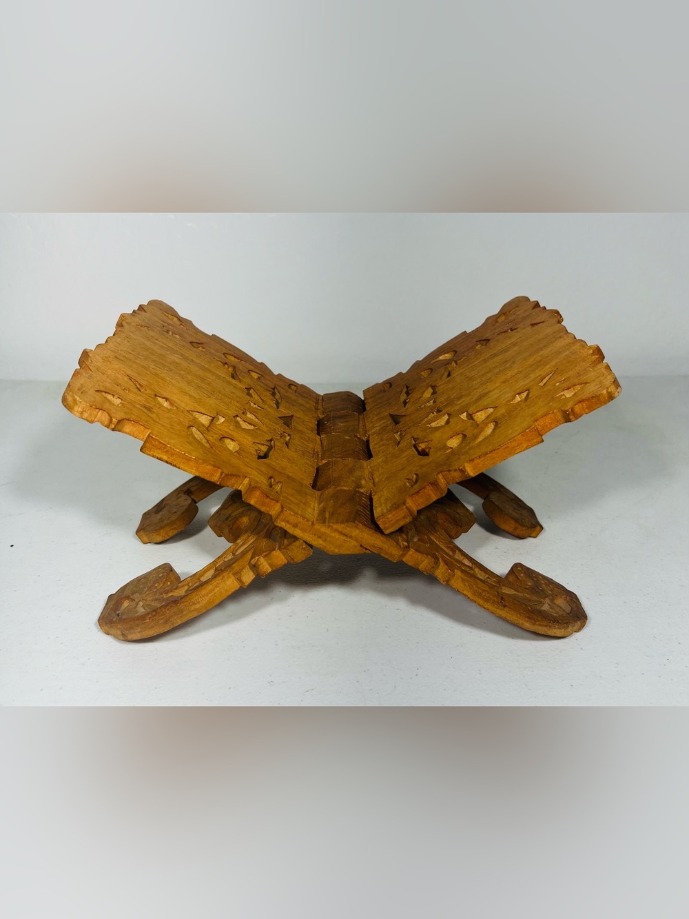 Hand Carved Wood Folding Rehal Bible Quran Book Stand